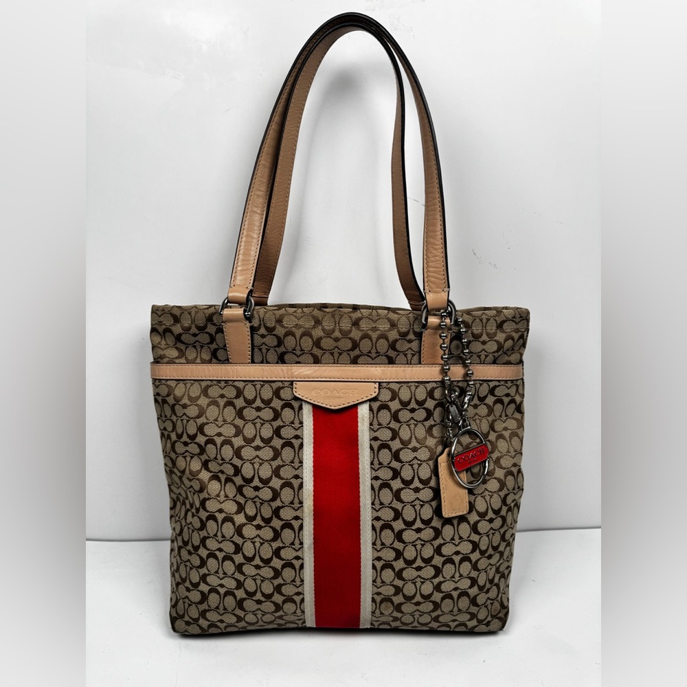 Coach Signature Khaki Hot Orange Small Purse/Tote Bag